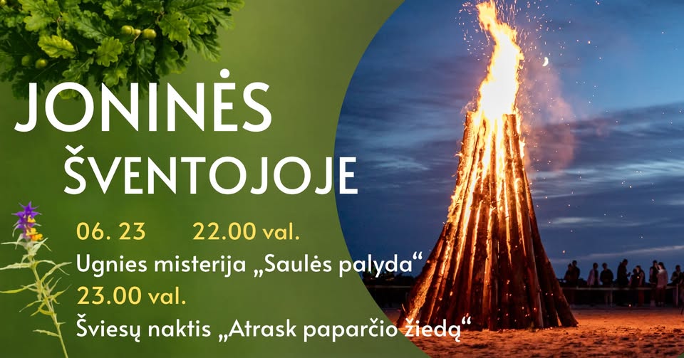 Joninės Šventojoje 2026. Ugnies misterija „Saulės palyda“ ir šviesų naktis „Atrask paparčio žiedą“