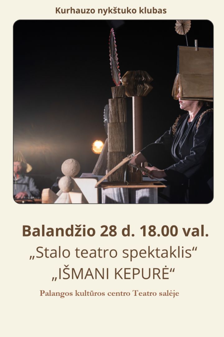 Kurhauzo nykštuko klubas. Stalo teatro spektaklis „IŠMANI KEPURĖ“